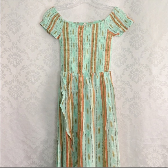 NWT Boho Stripe Mint Green Off Shoulder Maxi Dress - Picture 5 of 6